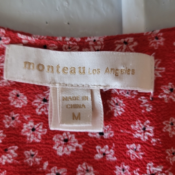 Monteau Red Floral Blouse with Ruffle Sleeves, More Like A Small. - Picture 3 of 4